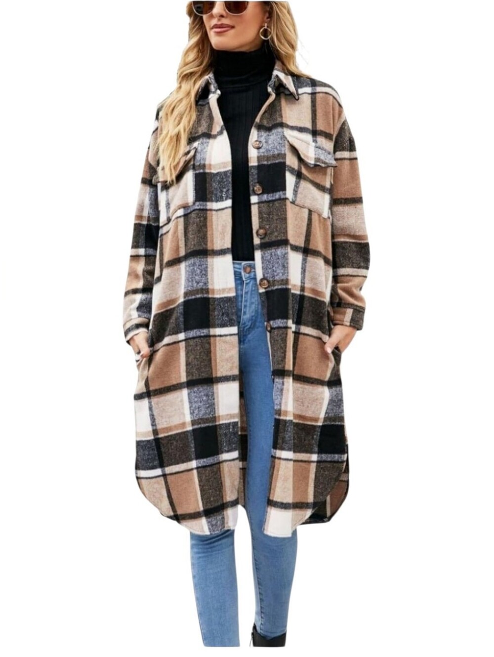Women's Plaid Flannel Long Button Down Shirt Jacket Sz XL